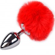 PLUG ALIVE - ANAL PLEASURE SMOOTH METLICO FLUFFY VERMELHO TAMANHO 