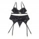 Foto 3: CONJUNTO DE TR�S PE�AS SUBBLIME - CONJUNTO DE SUTI� + TANGA + LACE GARTER PRETO S/M