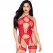 Foto 0: CONJUNTO LEG AVENUE - 89338 LACE OPEN BODYSUIT COM GARTER CINTO + TANGA VERMELHO - ONE SIZE