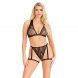 Foto 0: CONJUNTO LEG AVENUE - 86148 LACE SUTI� TOP E CUECA COM GARTERS PRETO - ONE SIZE